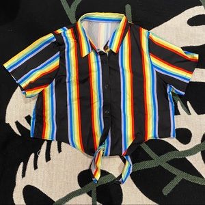 Rainbow pride button up crop top.